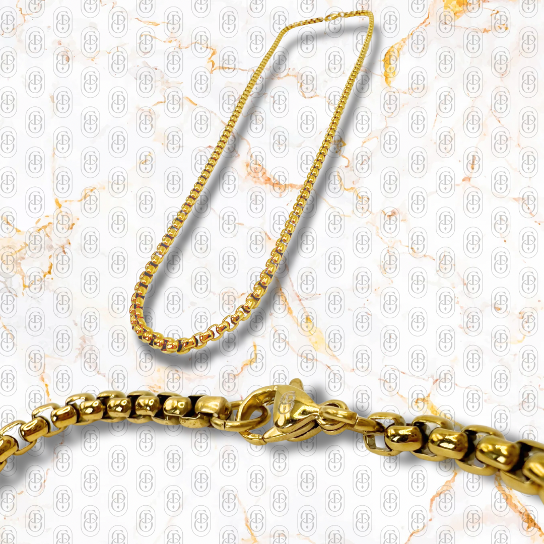 Box Lux 4mm - Cadena Sólida Chapada en Oro 18K