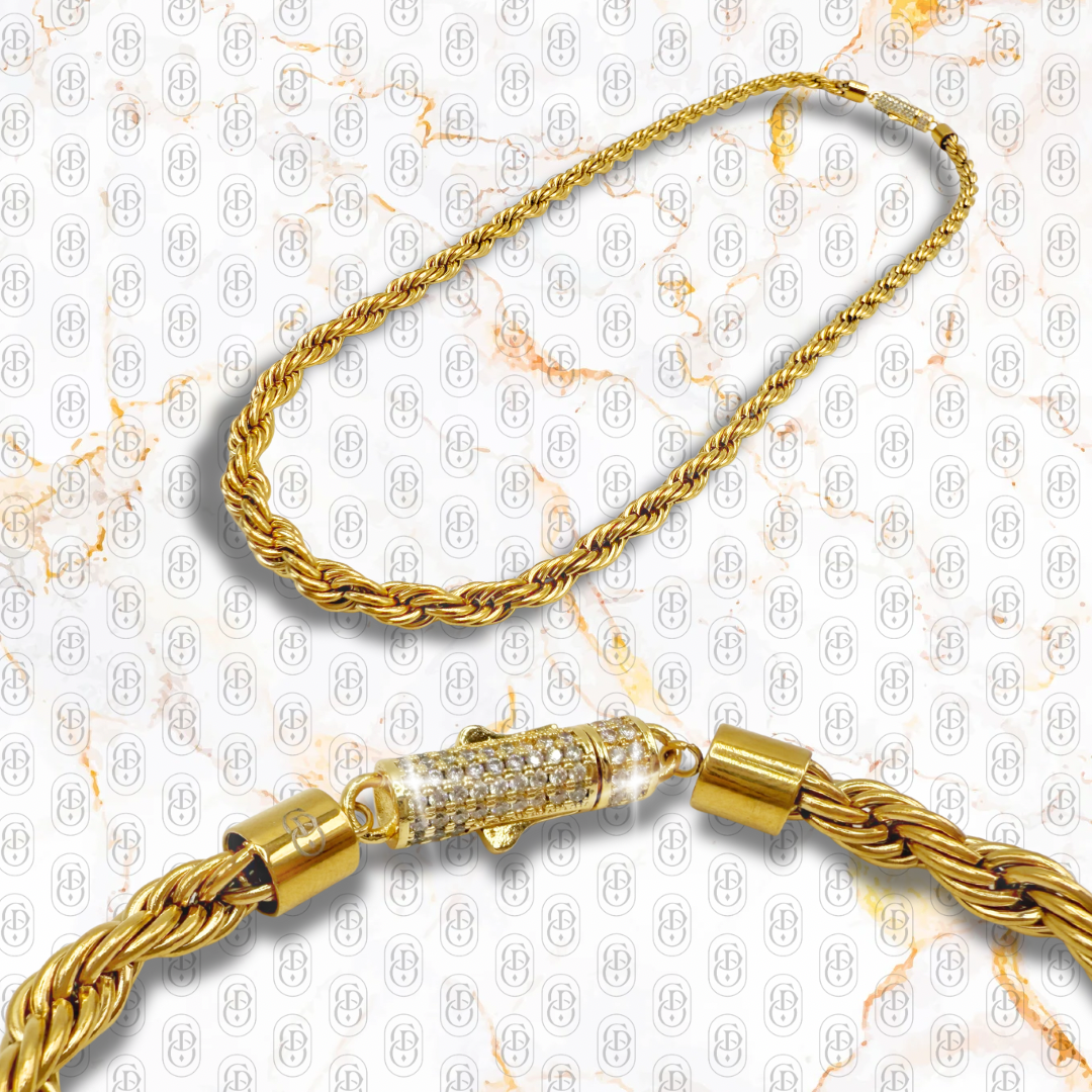Rope Lux Diamond 6mm - Cadena Sólida Chapada en Oro 18K