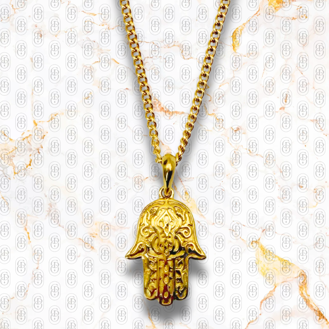 Hamsa Royale - Colgante Sólido Chapado en Oro 18K
