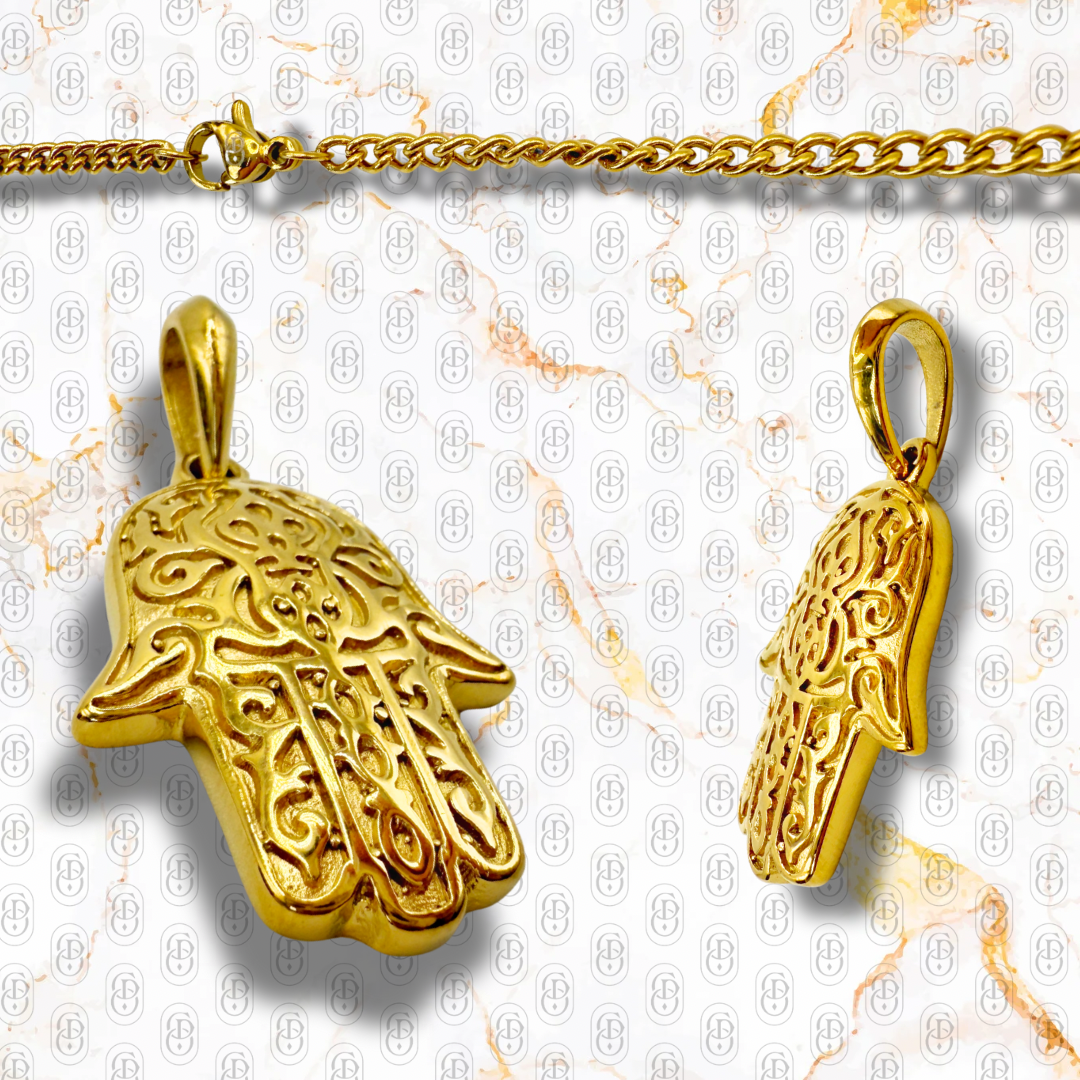 Hamsa Royale - Colgante Sólido Chapado en Oro 18K
