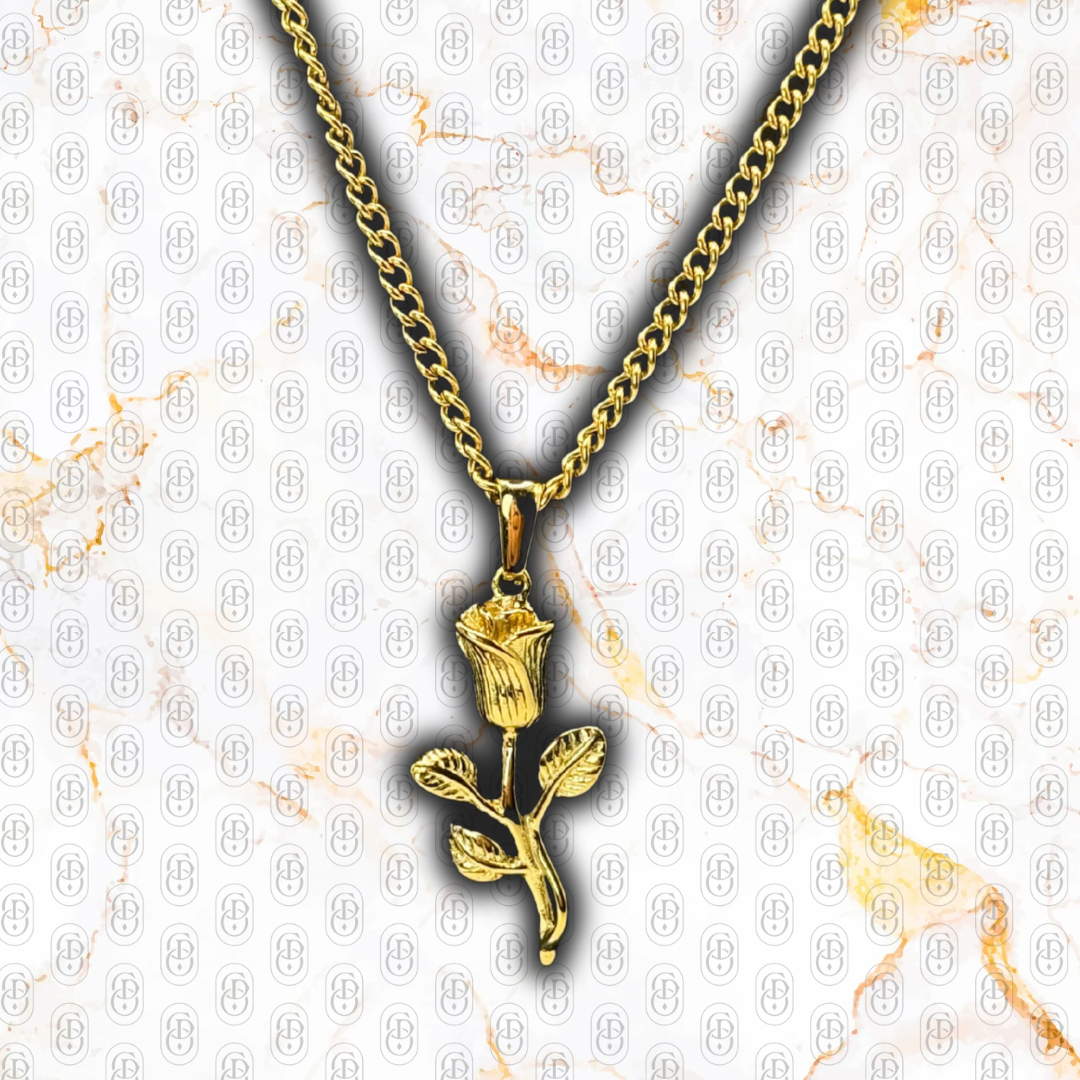Rosa Dorada - Colgante Sólido Chapado en Oro 18K