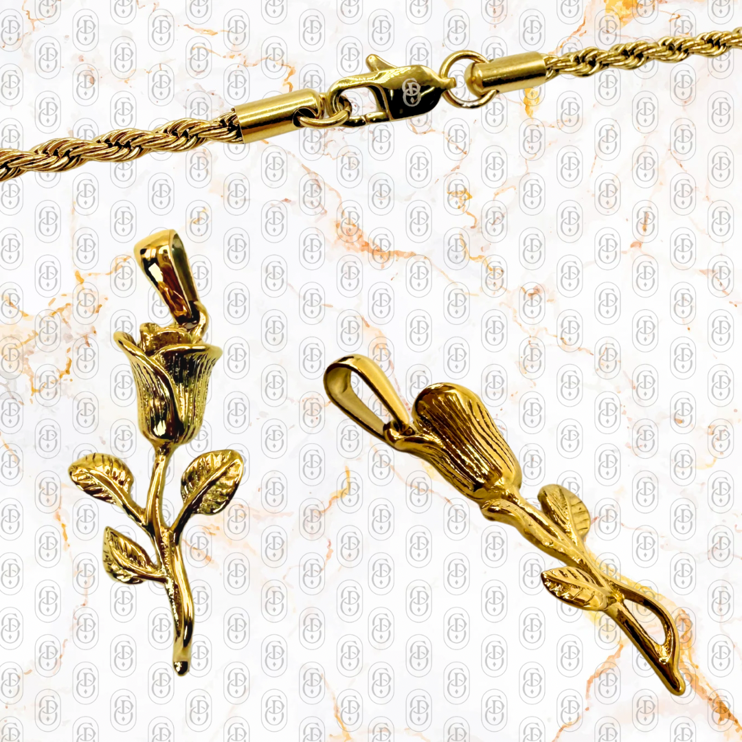Rosa Dorada - Colgante Sólido Chapado en Oro 18K