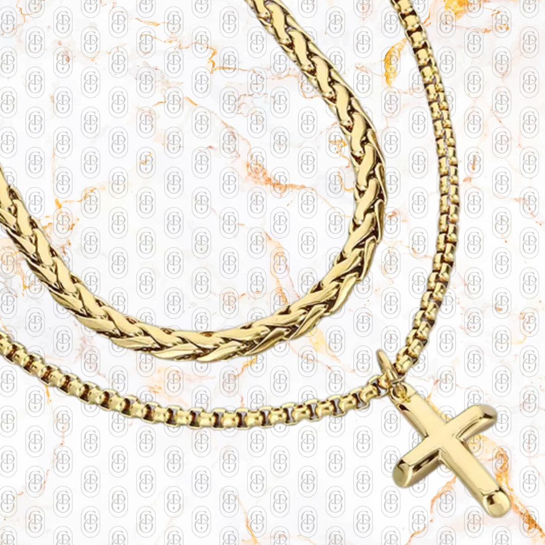 Twin Bless - Cadena Solida Chapada en Oro 18K