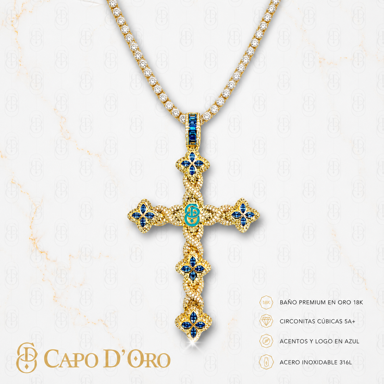 Croce Benedetta Gold Blue - COLGANTE