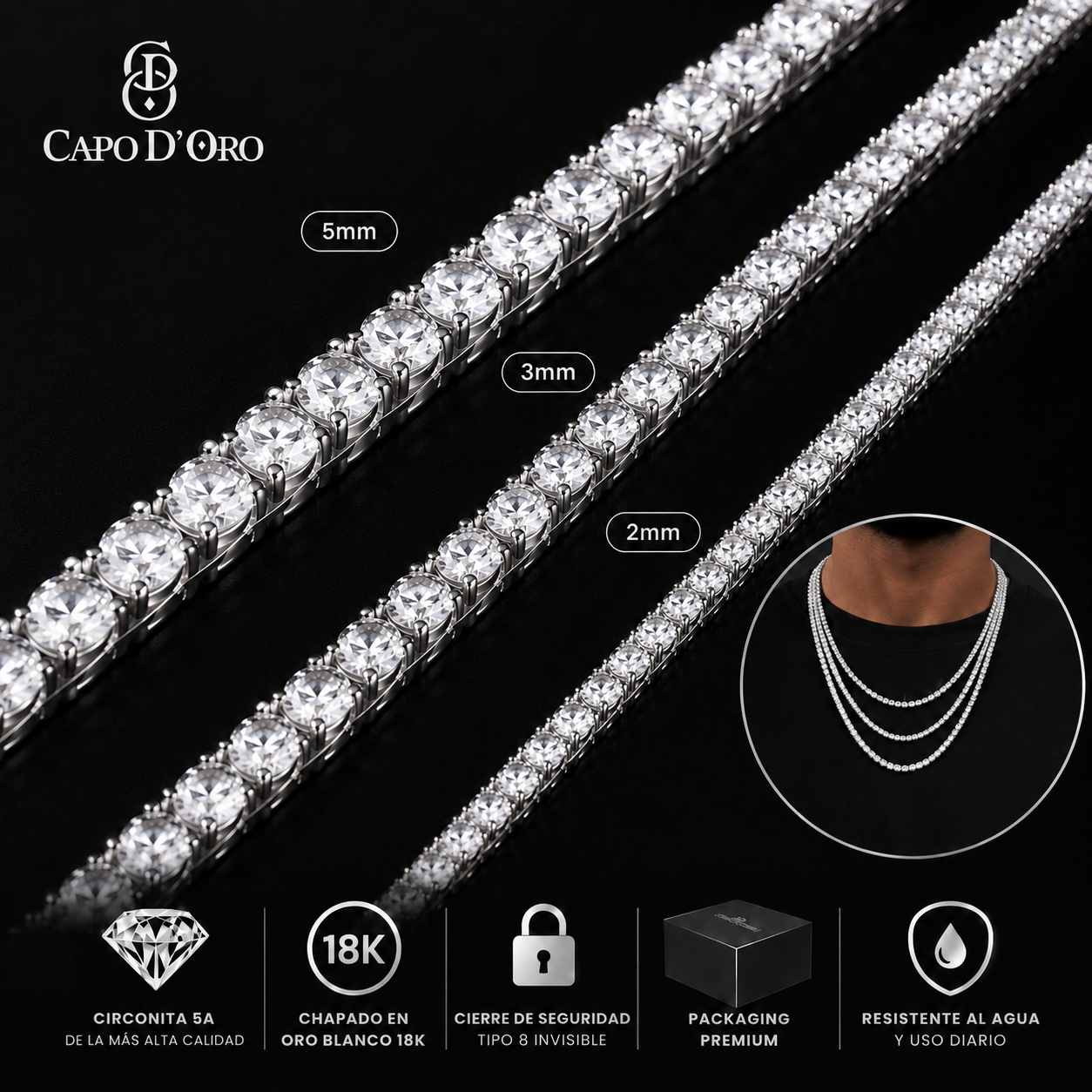 Tenis - CADENA SILVER 2mm/ 3mm / 5mm