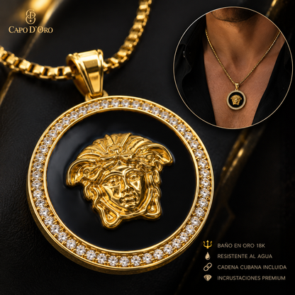 Medusa Black - Colgante Solido Acero Chapado en Oro 18K