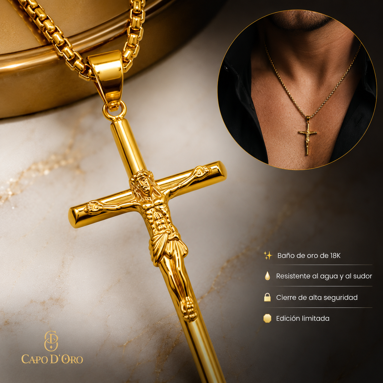 Crufijo del Capo - Colgante Solido Chapado en Oro 18k
