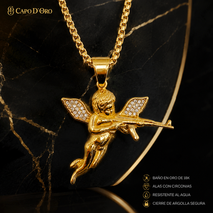 Scar Angel - Colgante Solido Chapado en Oro 18k