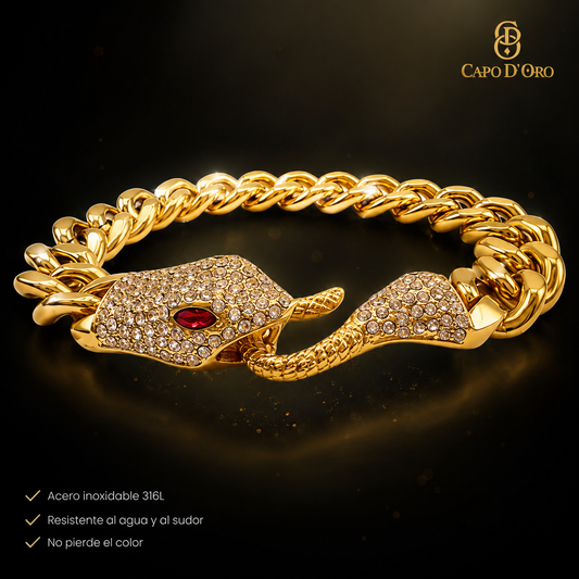 Veneno - Brazalete solido Chapado en oro 18k