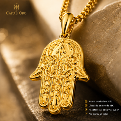 Hamsa Royale - Colgante Sólido Chapado en Oro 18K