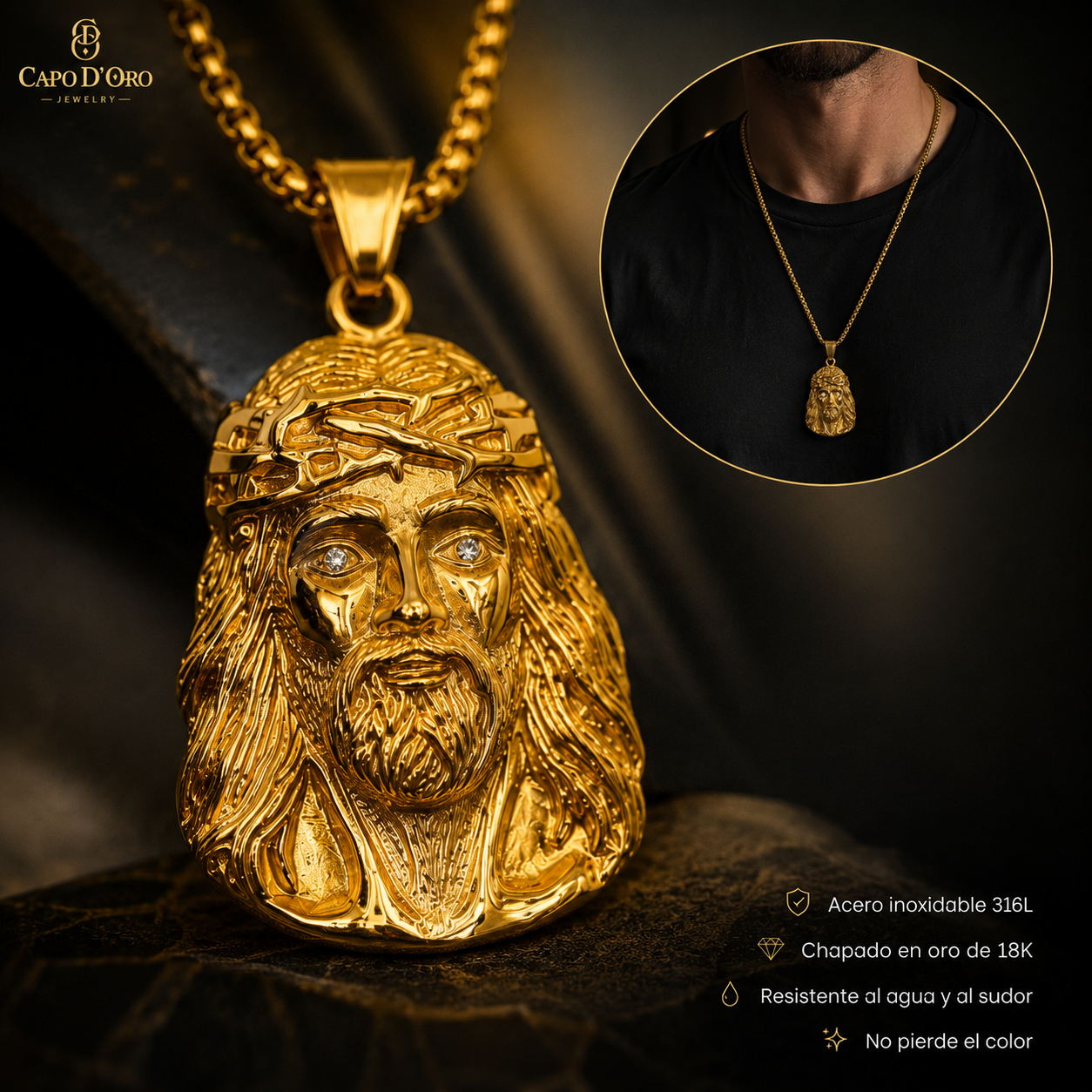 Redentor - Colgante Solido Chapado en Oro 18k
