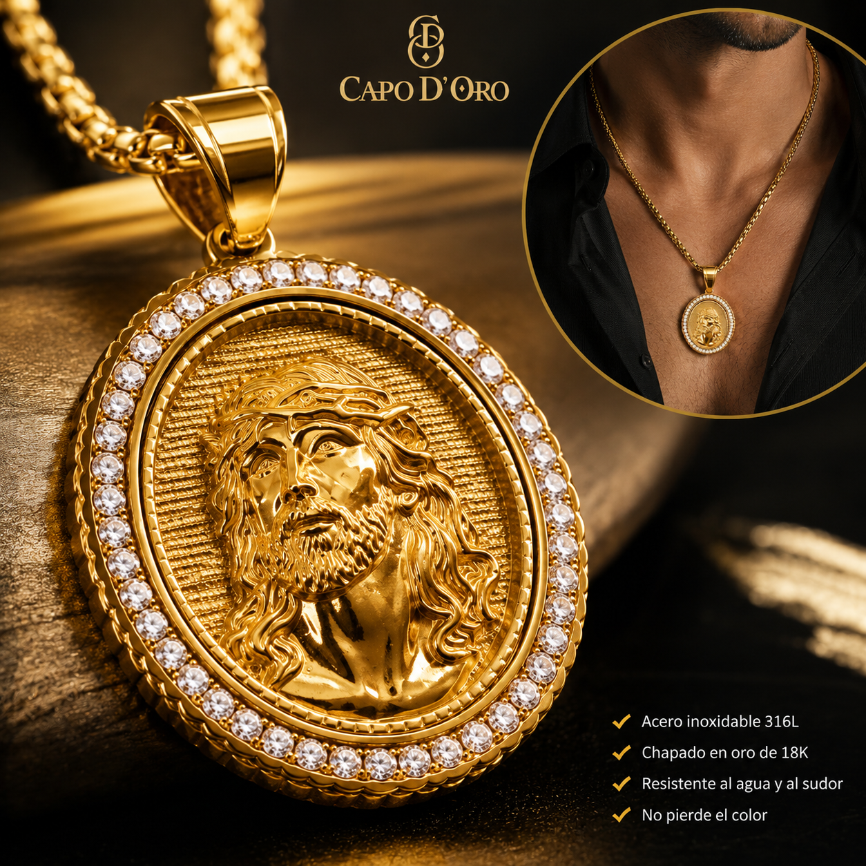 Redentore - Colgante Sólido Chapado en Oro 18k