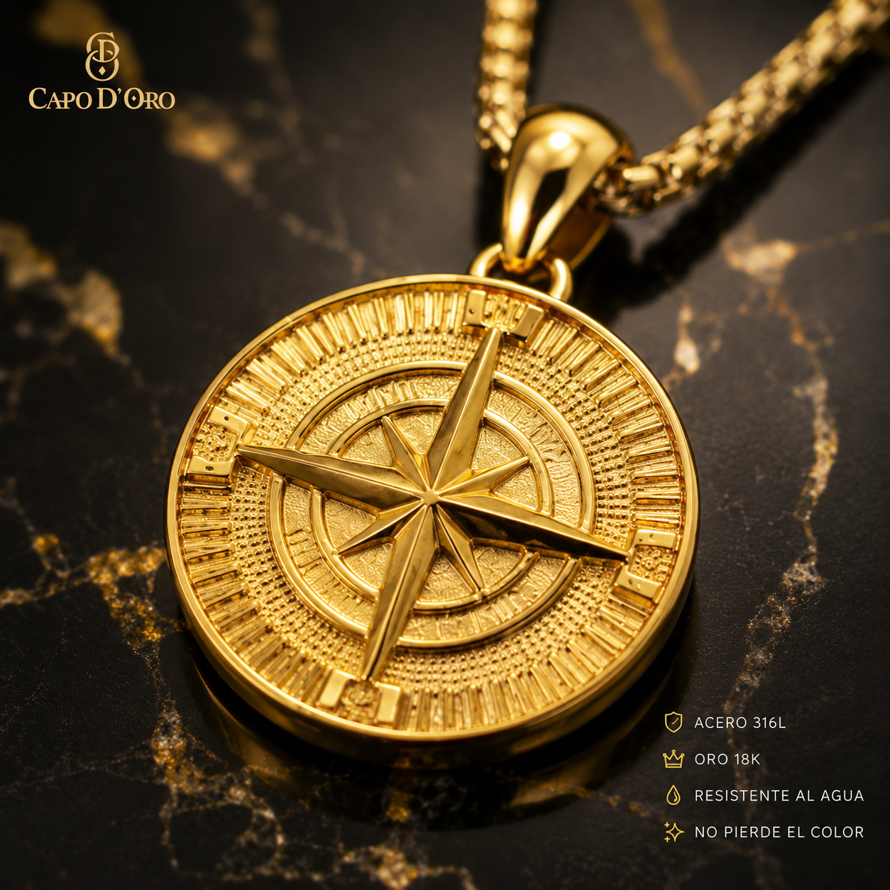 Brújula Imperiale - Colgante Solido Chapado en Oro 18K