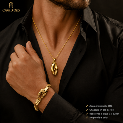 Golden Crab - Set Colgante y Brazalete Sólidos Chapado en Oro 18K