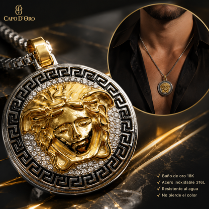 Medusa Imperiale - Colgante Solido Chapado en Oro 18k