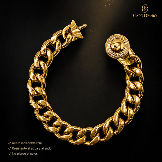 Padrino Lock - Brazalete Sólido Chapado en Oro 18K