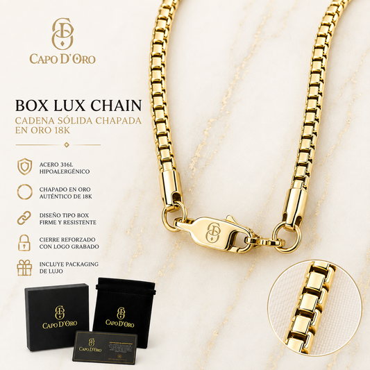 Box Lux 4mm - Cadena Sólida Chapada en Oro 18K