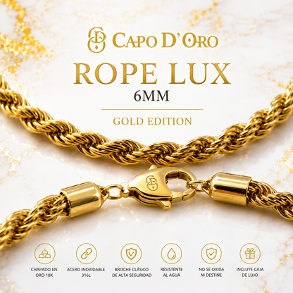 Rope Lux 6mm - Cadena Solida Chapada en Oro 18k