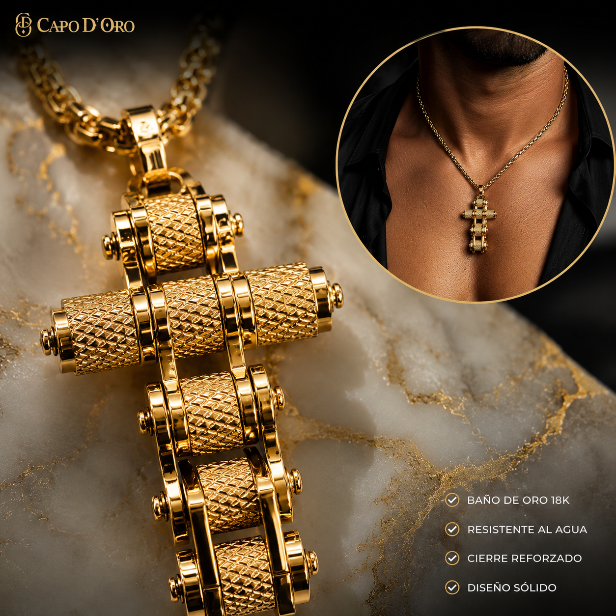 Divine Gear - Colgante Solido Chapado en Oro 18K