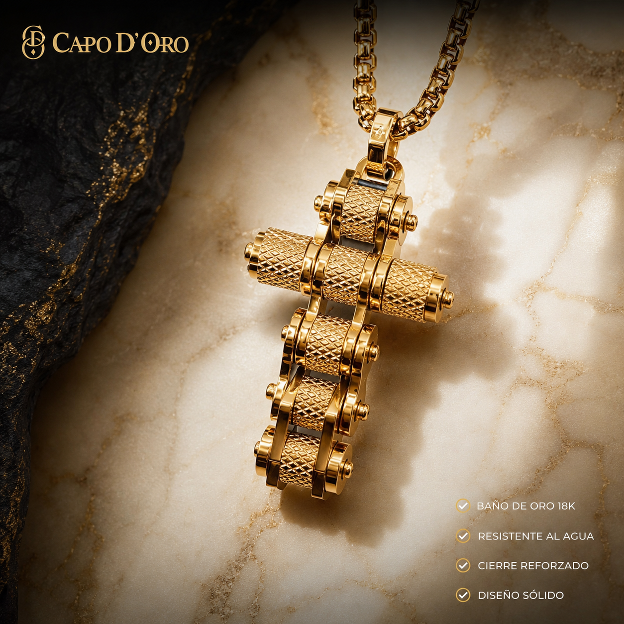Divine Gear - Colgante Solido Chapado en Oro 18K