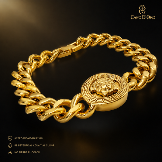 Medusa - Brazalete Sólido Chapado en Oro 18k