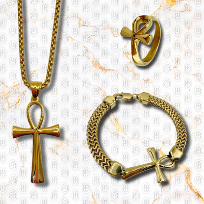 Ankh Royale - Set Cadena Brazalete Anillo Solido