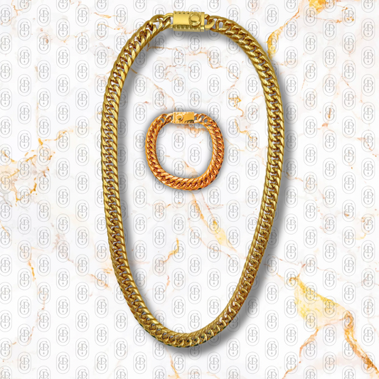 Códice Dorato - Conjunto de Cadena y Brazalete Sólido Chapado en Oro 18k