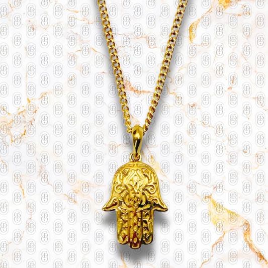Hamsa Royale - Colgante Sólido Chapado en Oro 18K