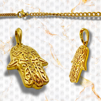 Hamsa Royale - Colgante Sólido Chapado en Oro 18K