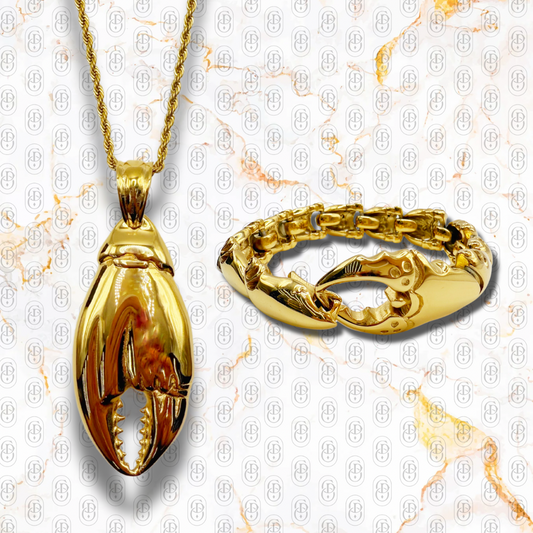 Golden Crab - Set Colgante y Brazalete Sólidos Chapado en Oro 18K