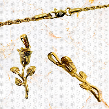 Rosa Dorada - Colgante Sólido Chapado en Oro 18K