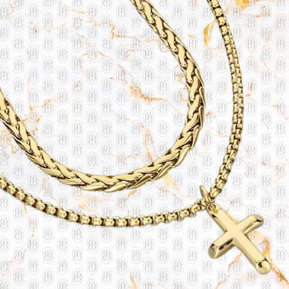 Twin Bless - Cadena Solida Chapada en Oro 18K