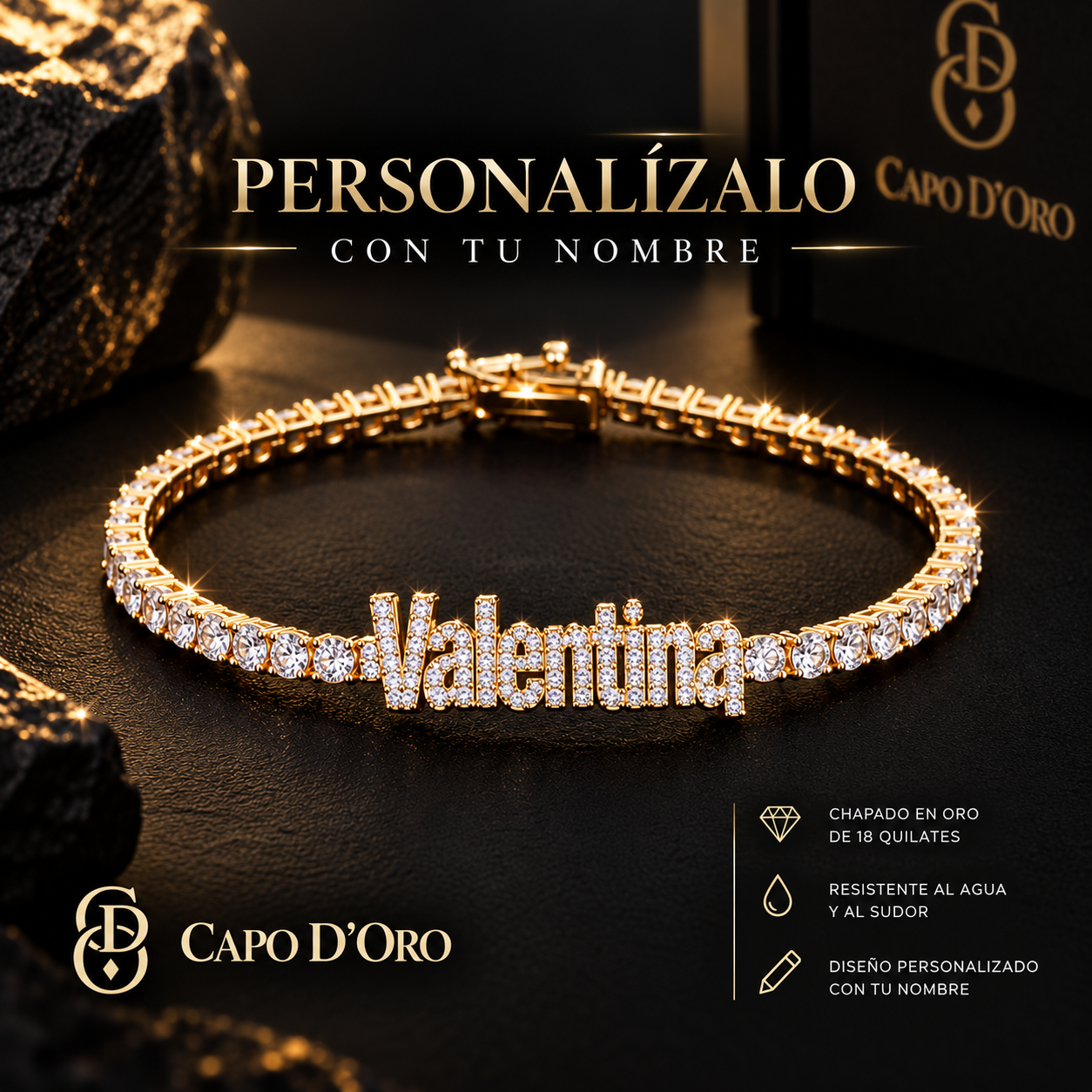 Brazalete Tenis Nombre Personalizado 3 mm (Creación por Encargo)