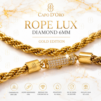 Rope Lux Diamond 6mm - Cadena Sólida Chapada en Oro 18K