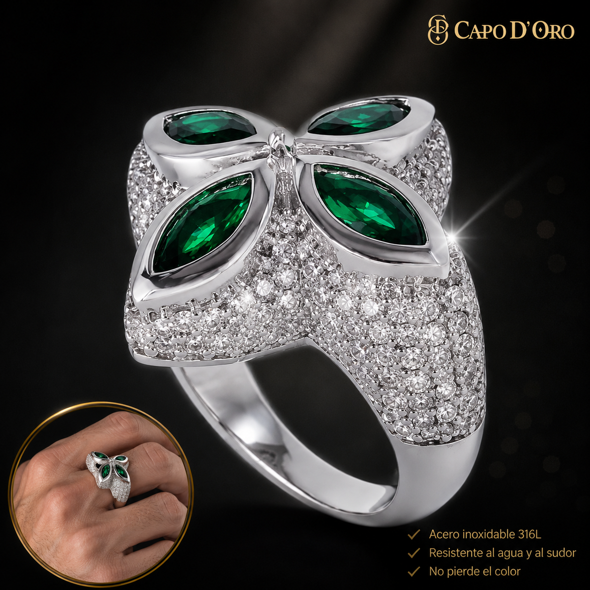Lucky Royal Emerald Green - ANILLO SILVER