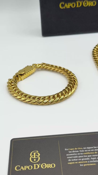 Códice Dorato - Conjunto de Cadena y Brazalete Sólido Chapado en Oro 18k